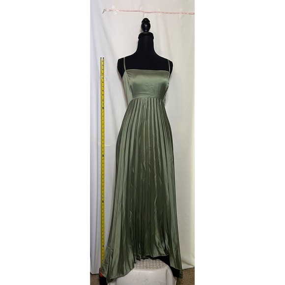 Abercrombie & Fitch Dresses & Skirts - Abercrombie Fitch Sage Green Satin Pleated Maxi Dress Open Back Size XL